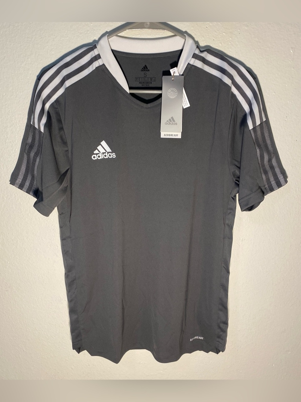 Adidas Aeroready Men’s Tiro 21 Training SS Soccer Jersey Gray/White Small NWT